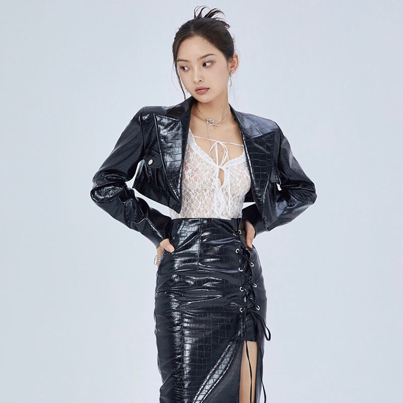Chaqueta de piel auténtica para mujer, traje adelgazante corto coreano Y2K con solapa en relieve, abrigo de piel de oveja, novedad de primavera, 2023