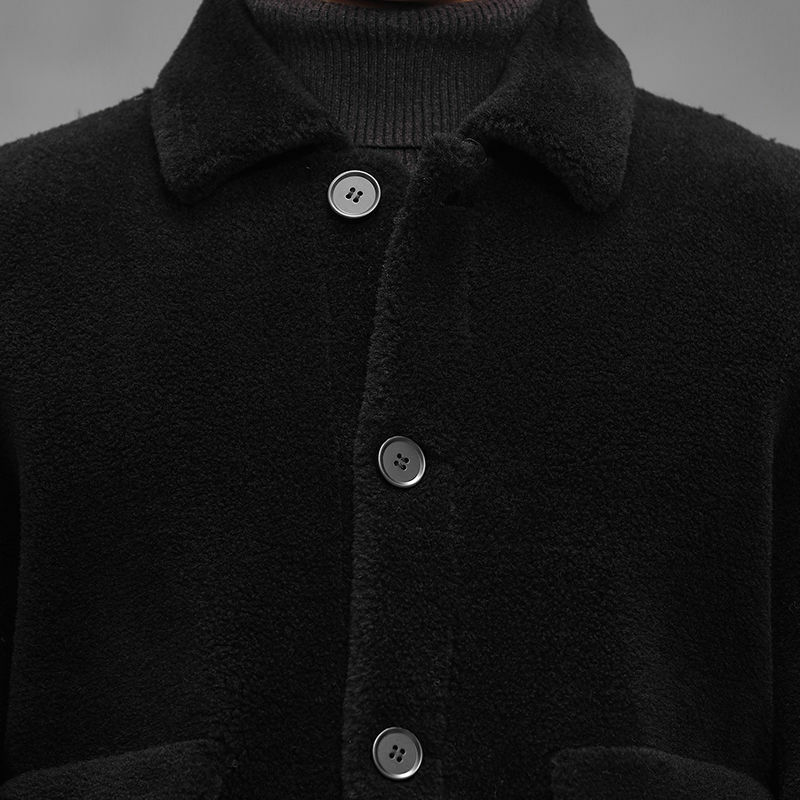 2022 dos homens outono inverno moda genuína lã de pele casacos quentes masculino ovelhas corte outerwear masculino fino ajuste jaquetas sólidas g372