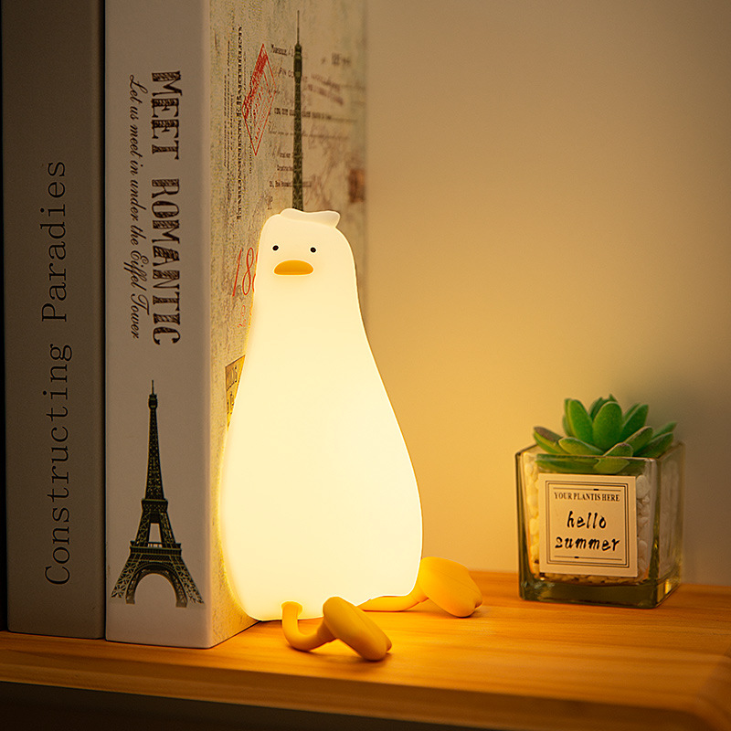 Lámpara LED de noche con dibujos de pato para niños, luz de silicona para dormir, recargable por USB, Sensor táctil, sincronización, dormitorio, mesita de noche, regalo