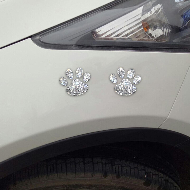 Brand New 2x Stickers Paws Decal Car Decoration Sticker Crystal Cute And Pretty For Bicycles For Car Shiny Rhinestone