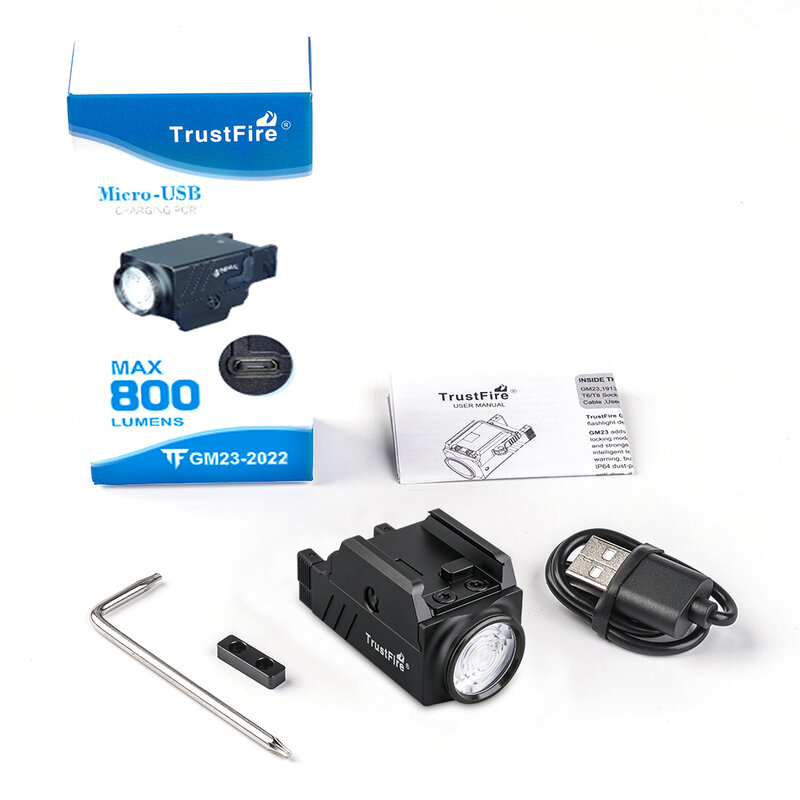 Trustfire Gm23 Mini latarka taktyczna 800 lumenów latarka broń samoobrona Usb akumulator Quick Release Rail Mounted