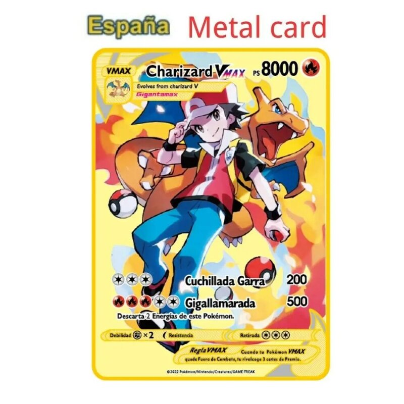 Hiszpańskie karty pokemon złoty metal karty pokemon hiszpańskie twarde żelazne karty mewtwo pikachu gx charizard vmax pakiet kolekcja gier