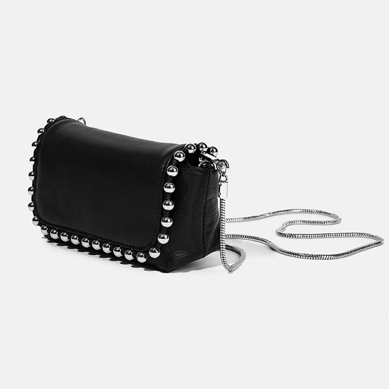 Kleine Design echte Leder kette kleine quadratische Tasche neue hochwertige Rindsleder Perlen Handtasche Umhängetasche für Frauen