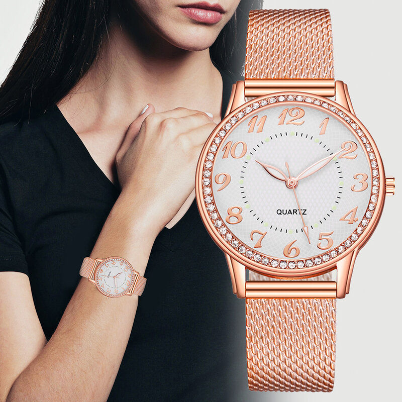 Reloj de cuarzo de lujo para mujer, pulsera informal de acero inoxidable, novedad de 2023