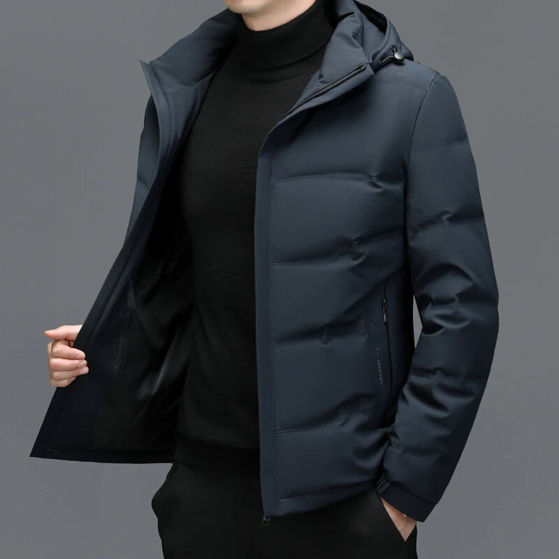 Winter YXL-7781 New Thickened And Plucked Warm Men's Short Down Coat Casual Business White Duck Hooded