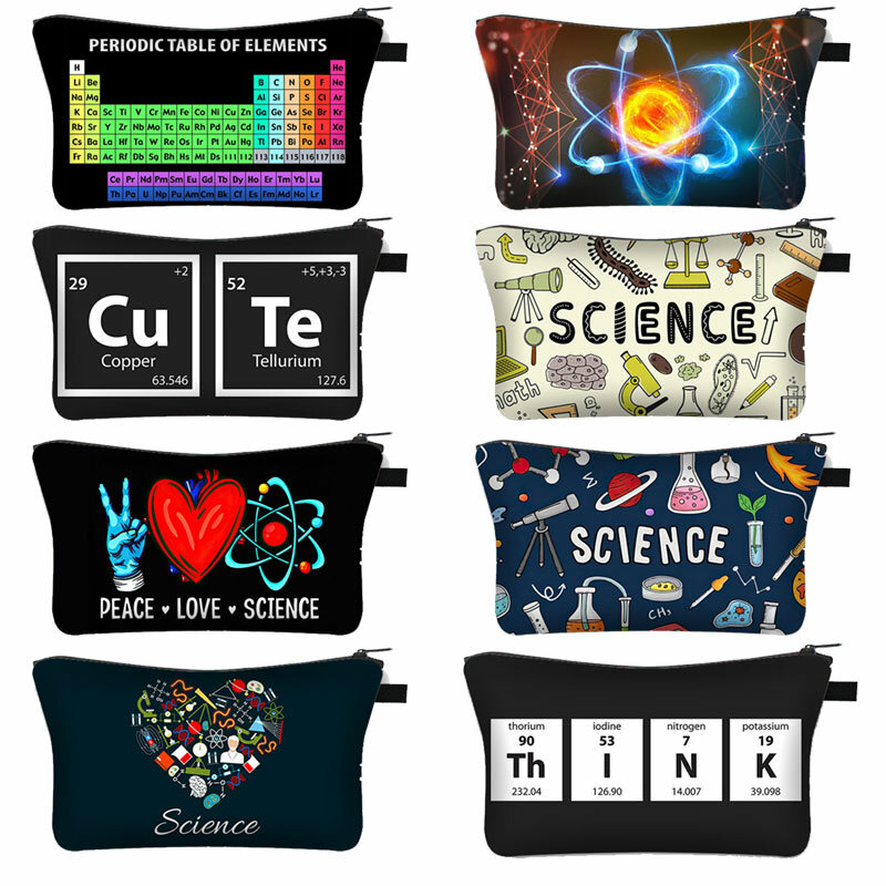 Periodic Table of Elements Print Cosmetic Case Science Chemistry Makeup Storage Pouch Beauty Bag Napkin Bag Lipstick Bag Gift