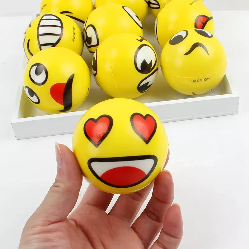 Sorrindo espuma Squeeze Stress Relief bola para crianças, mão e pulso exercício, Face PU Toy Balls, 6pcs por lote, 6,3 cm