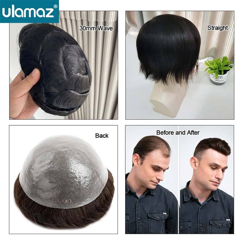 Micropiel anudada de 0,1-0,12mm para hombres, prótesis de cabello masculino, tupé de nudos dobles, peluca de sistema de cabello de 130% de densidad, cabello humano de 6"