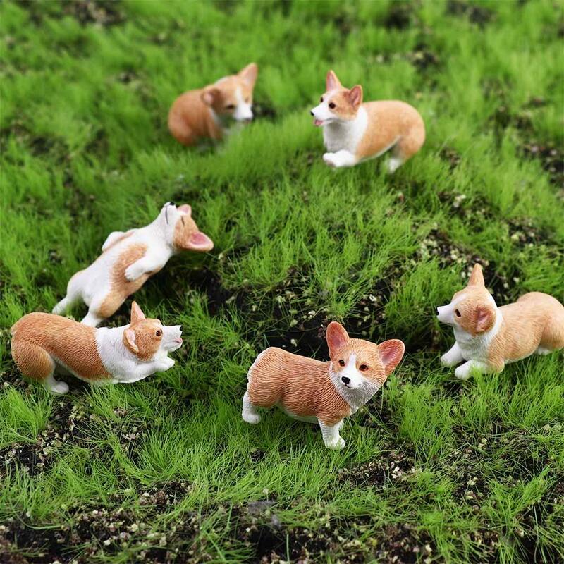Home Decor for Kids Mini Animal Resin Figures Children's Gift Corgi Model Simulation Dog Miniature Figurines Car Ornament