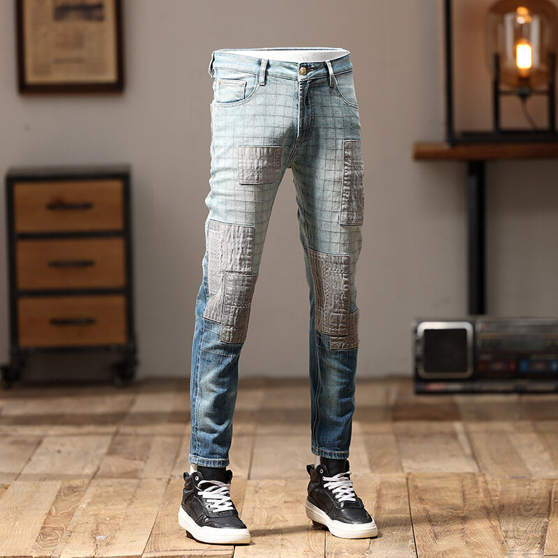 Мужские мотоциклетные джинсы, модные Универсальные брюки с переходом цветов в стиле ретро