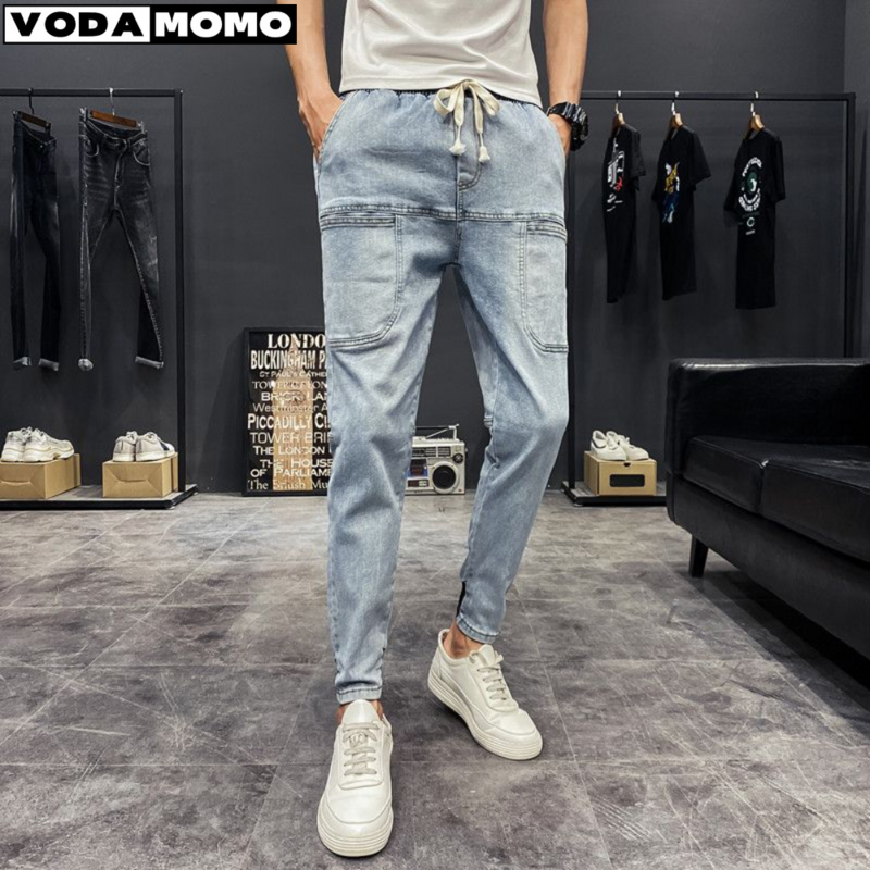 2023 New Spring Summer Men's Jeans Vintage Solid Color Elastic Classic Jeans Men Slim Fashion Denim Trousers Male cargo pants