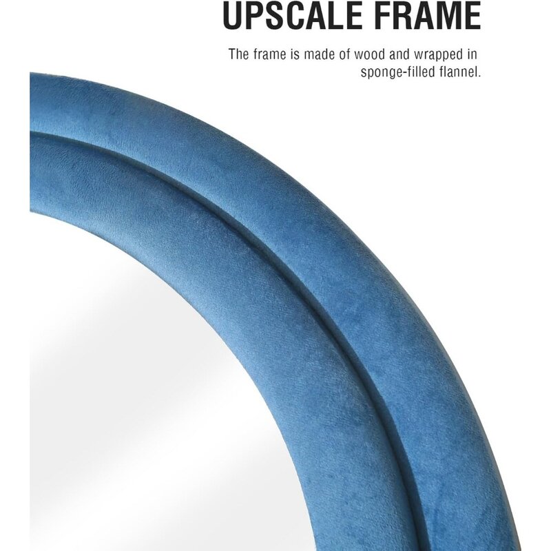 Specchio da pavimento con supporto, specchio ondulato irregolare montato a parete a figura intera, specchi blu con struttura in legno avvolto in flanella