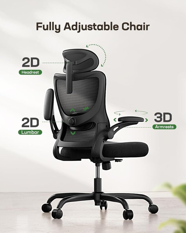Ergonomic Office Chair: Office Computer Desk Chair with High Back Mesh and Adjustable Lumbar Support Rolling Work Swivel Task