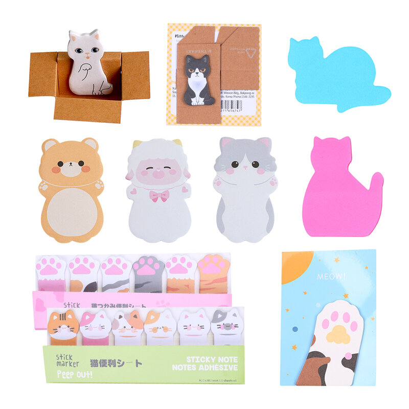 Caja de notas adhesivas coreanas con forma de pata de gato, Mini almohadillas de notas Kawaii, marcador de índice, papelería para niños y niñas, suministros escolares