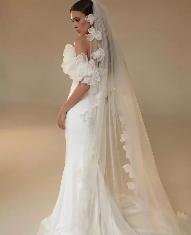 فستان حورية البحر على الكتف مصنوع يدويًا ، فستان زفاف مخصص لحفلات الزفاف ، رسمي ورومانسي