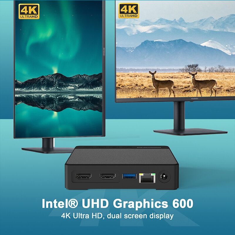 MiniHyper-Mini PC Intel Gemini Lake N4020C, 6 Go LPDDR4, 64 Go EMMC, USB 3.0, HDMI, prise audio, HP & MIC, 3.5mm, RJ45, 1000M