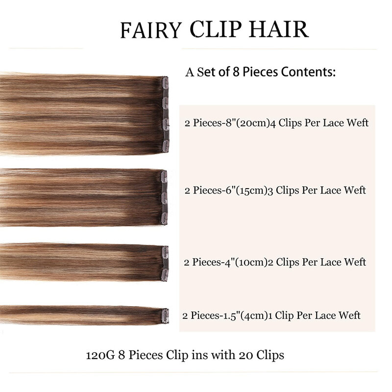 8 buah/set klip seluncur dalam ekstensi rambut manusia klip jepit rambut anyaman ganda mulus dalam ekstensi rambut untuk wanita warna P4/27T4 #