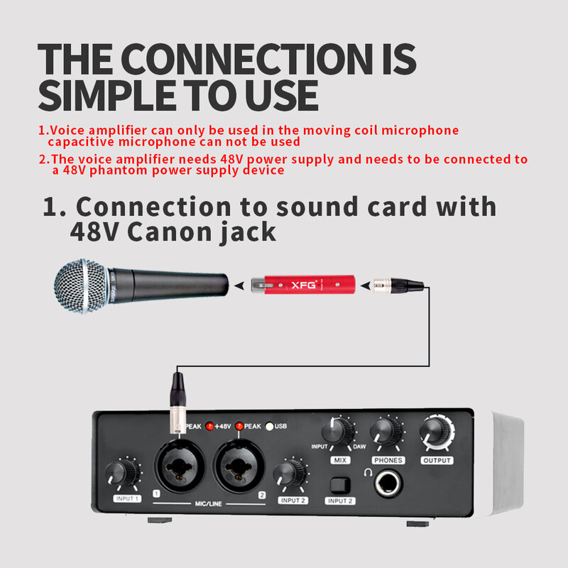 Microfono dinamico preamplificatore Mini amplificatore 30Db guadagno amplificatore Mic dinamico richiede alimentazione 48V a basso rumore
