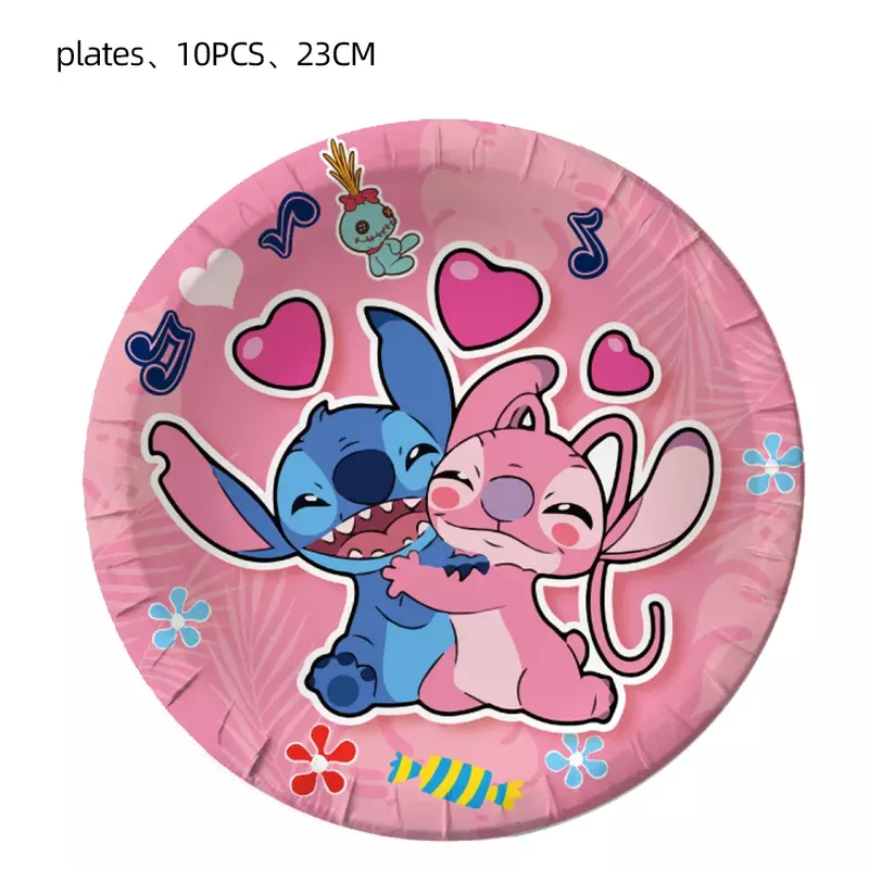 Disney Stitch Pink Angel Theme Disposable Party Tableware Paper Plates Napkins Supplies Baby Shower Birthday Party Decoration