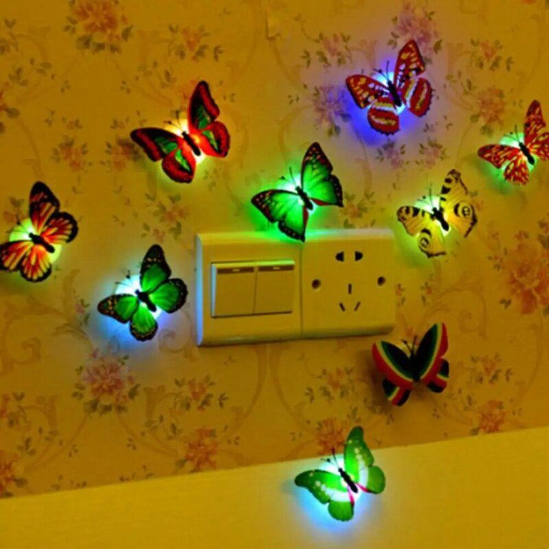 Luces de noche de mariposa de 10 piezas, lámpara de pegatina de pared de mariposa 3D, luminosas Led decorativas para el hogar