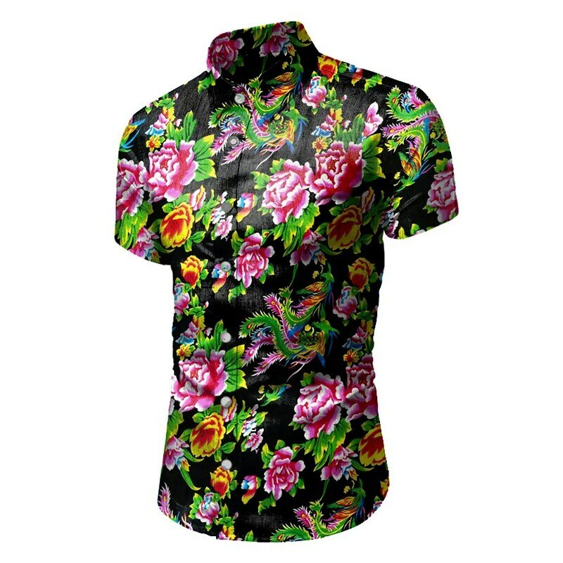 Camisa de manga corta con diseño de flores grandes para hombre, Tops de estilo chino, ropa de calle informal de tendencia, verano, nuevo