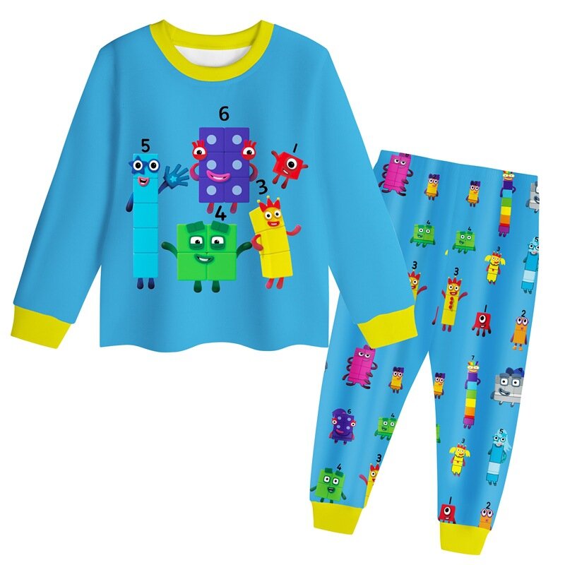 Conjunto de pijama con estampado de dibujos animados para niños y niñas, ropa de dormir con camiseta y pantalones, 2 piezas, 2023