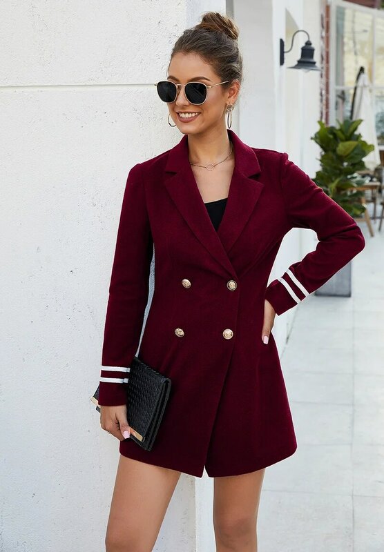 Spring Autumn Jackets Elegant Formal Clothing Women Blazer Office Business Double Breasted Solid Colors Blazer Suit High Quality