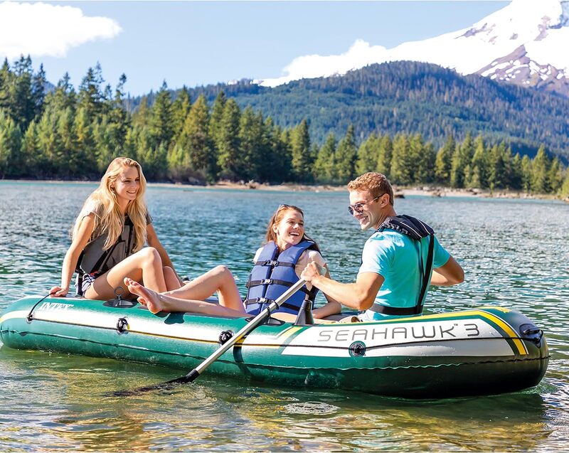 Seahawk Inflatable Boat Series: Includes Deluxe Aluminum Oars and High-Output Pump – SuperStrong PVC – Fishing Rod Holders