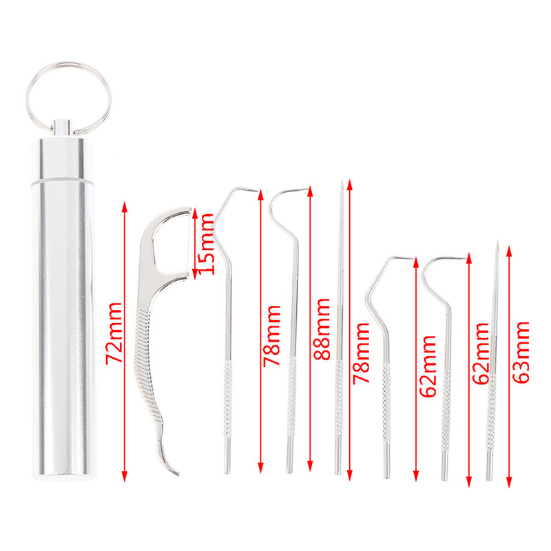 7Pcs Stainless Steel Toothpick Household Travel Tooth pick With Case Oral Clean