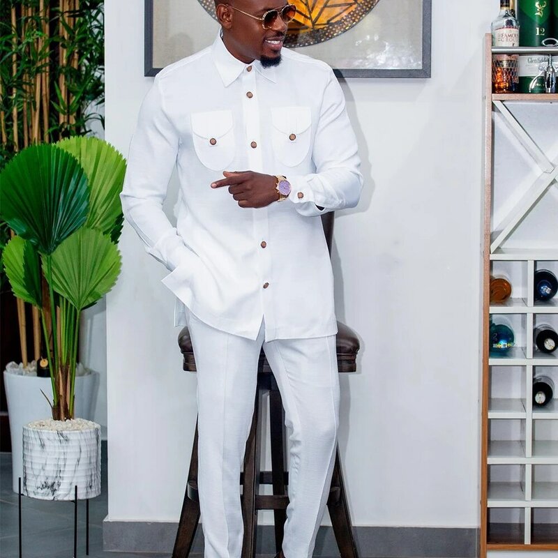 Tenue de Mariage Deux Pièces pour Homme, Chemise à Manches sulf, Pantalon Long, Vêtement de Style Ethnique Africain, Nouvelle Collection
