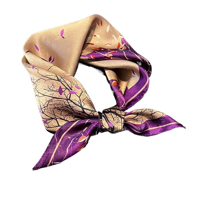 Lenço quadrado floral Pur para mulheres, faixa de cabelo no pescoço, bandanas bandana, foulard feminino, 100% seda, moda, 53x53cm