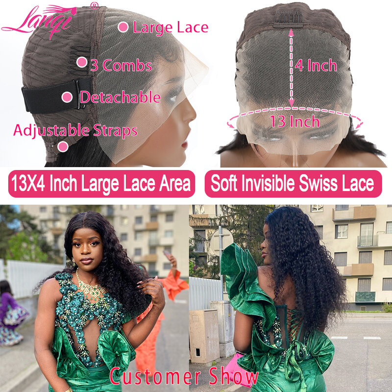 Perruque Lace Front Wig Deep Wave Brésilienne Naturelle, Cheveux Humains, Pre-Plucked, 13 Age, pour Femme, Vente en Gros