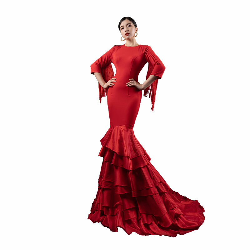 New Evening Dress Tassel Design Host Custom Banquet Red Dress Slim Fit Wedding Ceremonial Dress Elegant Hip Wrap Skirt H44