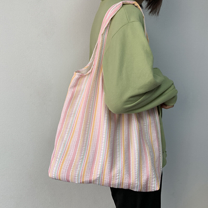 Plecak płócienny na ramię artystyczna torba podróżna z pojemna torba w paski