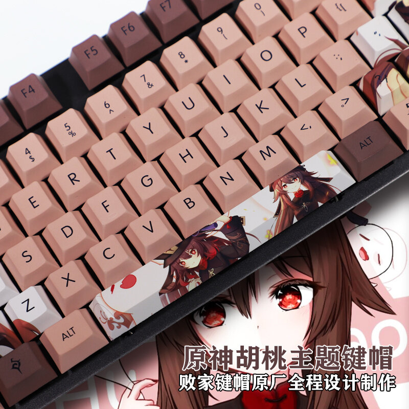 New Anime Games Genshin Impact Hu Tao 108 Keys Dye Sublimation PBT Keyboard Keycap Set For Mechanical Keyboard