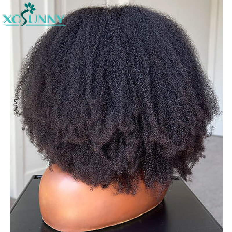 Peluca de cabello humano Afro rizado con parte en V para mujer, sin pegamento, actualización brasileña