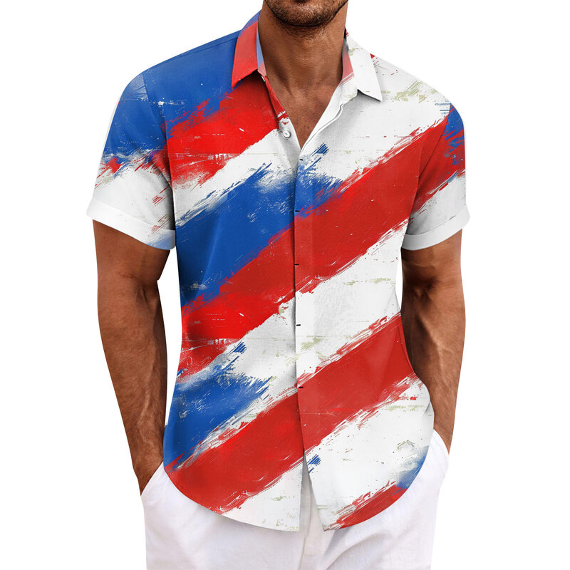 Camisa de botão floral masculina, estampa 3D, havaiana, praia, respirável, manga curta, rua, tamanho grande, verão