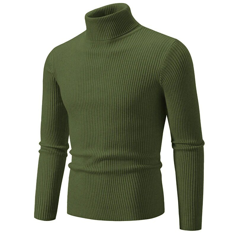 Suéter de cuello alto para hombre, suéteres cálidos de punto de Color sólido, prendas de punto ajustadas e informales, Otoño e Invierno
