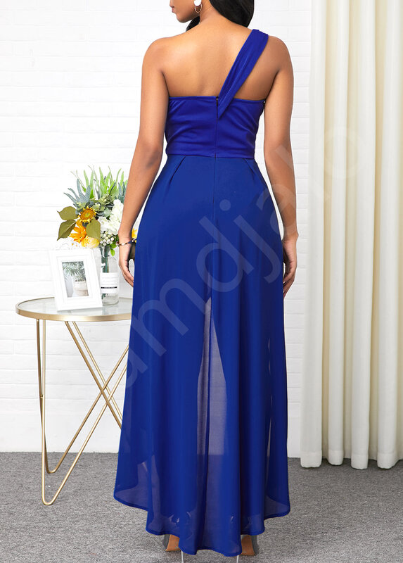Frauen Abendkleider für Hochzeits gast 2024 Hosen Hose eine Schulter Königsblau Braut Party Kleider Braut Schwester tragen Overall
