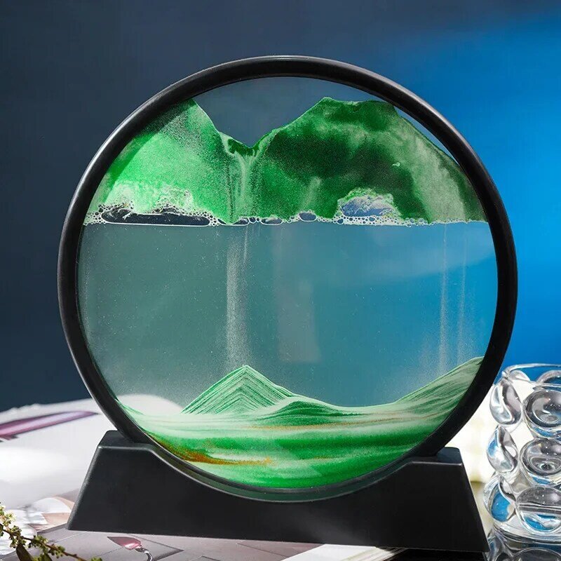 Gambar Seni pasir bergerak 3D kaca bulat pemandangan laut dalam jam pasir hisap kerajinan pasir mengalir lukisan kantor hadiah Dekorasi Rumah