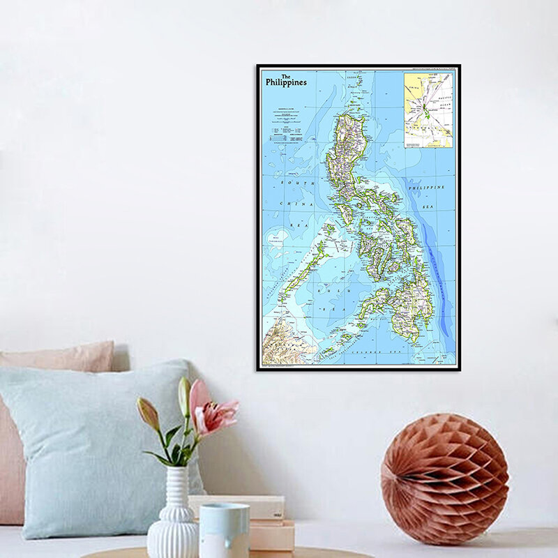 Mapa ejecutivo de Filipinas, 42x59cm, versión del año 1986, mapas, lienzo decorativo para pared, pintura para sala de estar, decoración del hogar