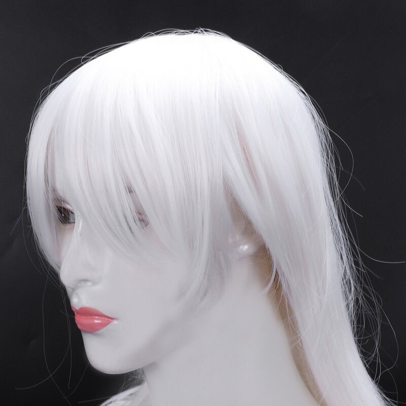 Anime długi peruka z prostymi włosami Cosplay długi prosty kostium, biały