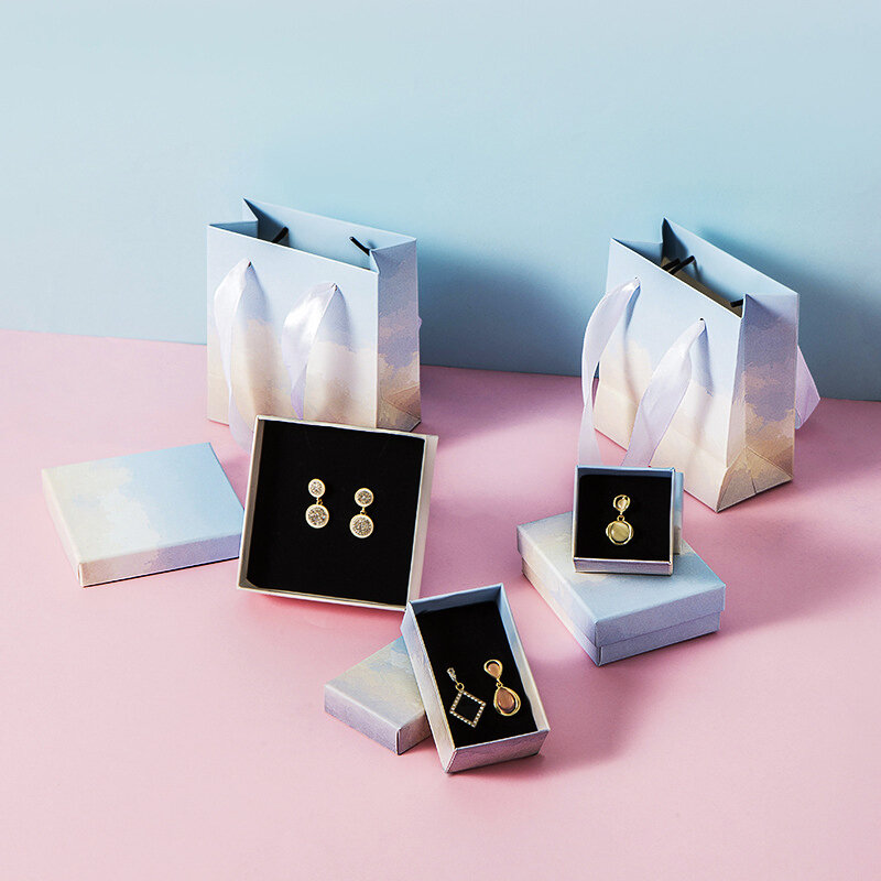 1Pc Gradient Cloud Style Jewelry Gift Box bracciali orecchino anello collana Set di gioielli scatola quadrata rotonda scatole di imballaggio Display