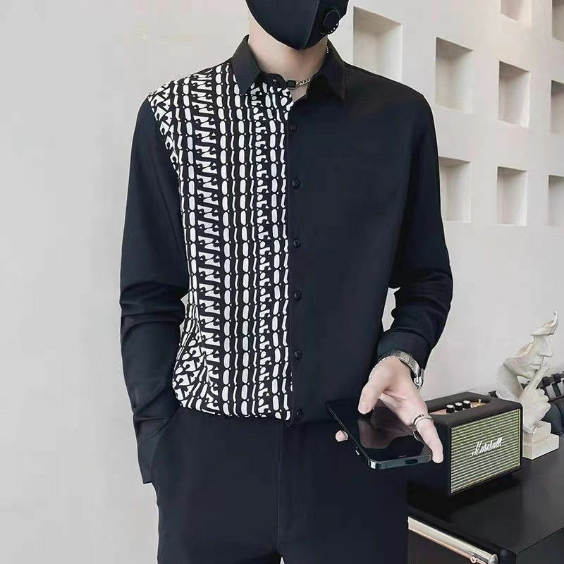Elegant Fashion Harajuku Slim Fit Ropa Hombre Loose Casual Sport All Match Outerwear Color Blocking Button Long Sleeve Blusa