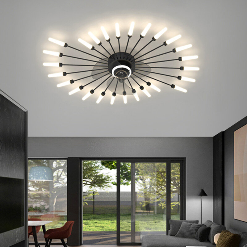 Plafonnier LED avec Ventilateur Intégré et Télécommande, Éclairage d'Nik, Luminaire Décoratif de Plafond, Idéal pour un Salon, une Salle à Manger ou une Chambre à Coucher