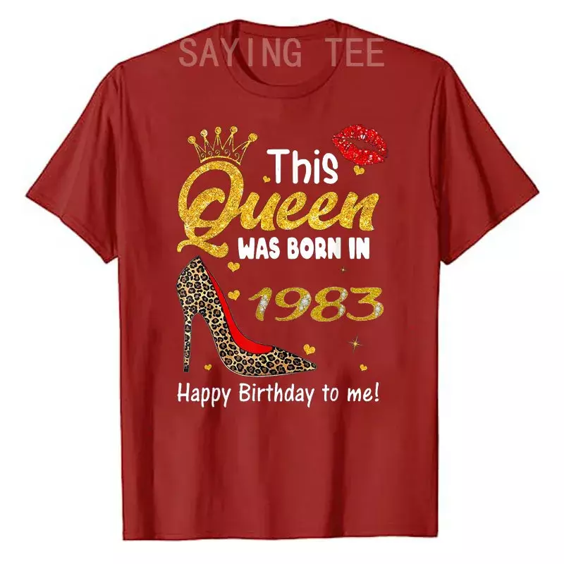 This Queen Was Born in 1983 41th Birthday T-Shirt Happy Birthday To Me B-day Gifts Leopard Print High-heeled Shoes Graphic Tees