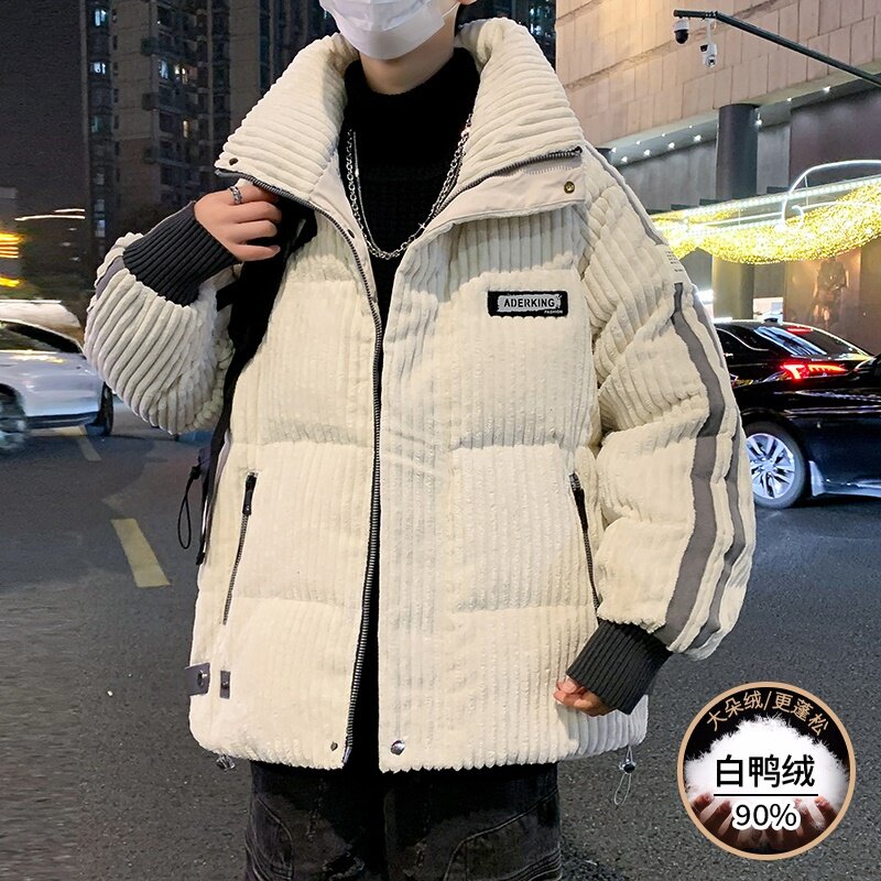Jaket jalanan pria, mantel bulu angsa hangat bergaris-garis kasual 2024 untuk musim dingin 90%