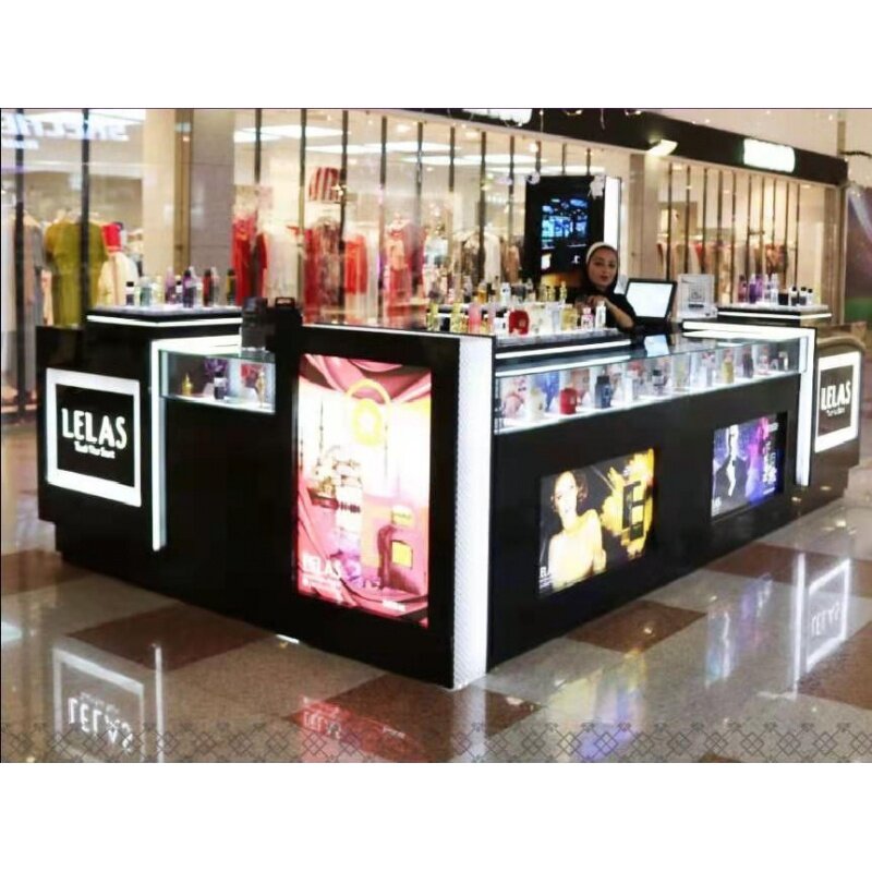Custom, Wooden Glass Perfume Display Cabinet Modern Perfume Mall Kiosk for Sale