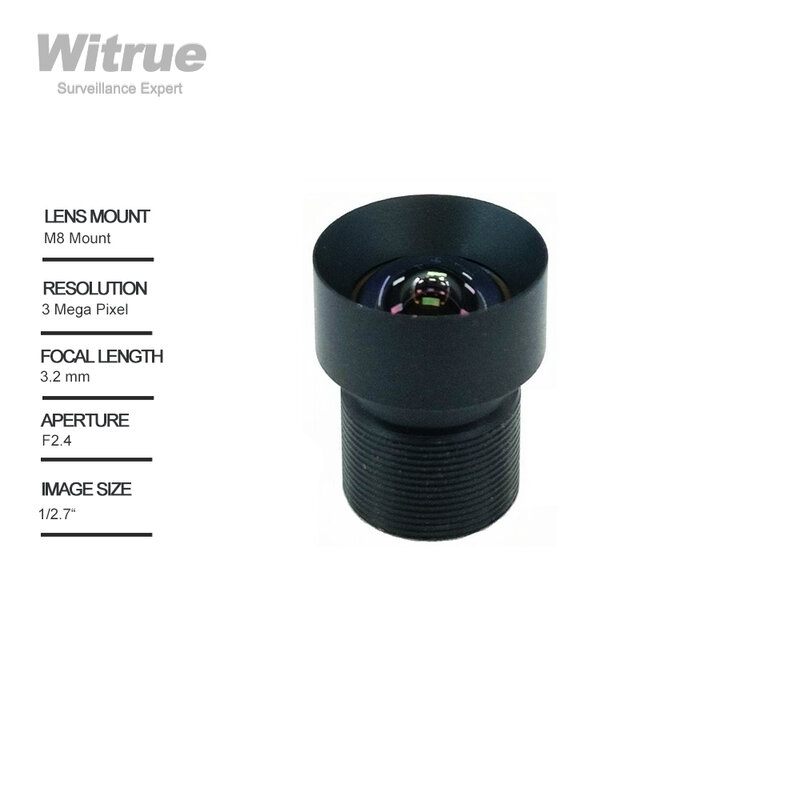 Low Distortion Lens HD 3MP 3.2MM M8 Mount F2.4 1/2.7" with 650nm IR Filter for Face Identification and Action Camera