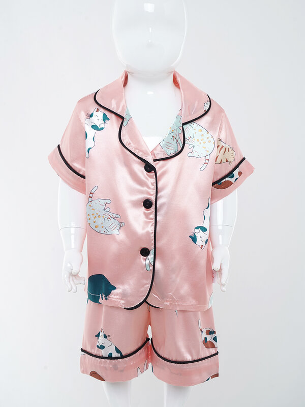 Baby Satin Pajamas Suit Summer Toddler Boys Girls Cute Print Short Sleeve Tops Elastic Waist Shorts Set Home Wear Kids pajamas